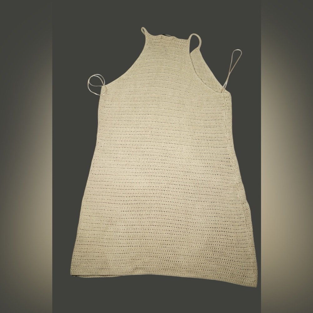 Banana Republic Pale Khaki Crochet Knit Midi Dress Halter Straps – Size XL - Picture 8 of 14